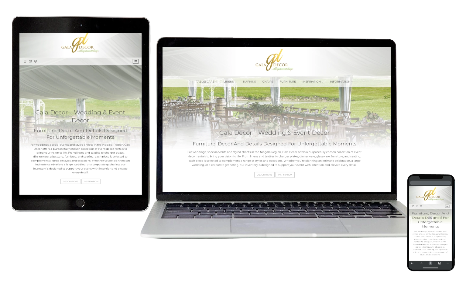 Gala Decor- Wedding & Event Decor - Responsive Website Design - Hamilton Web Designer