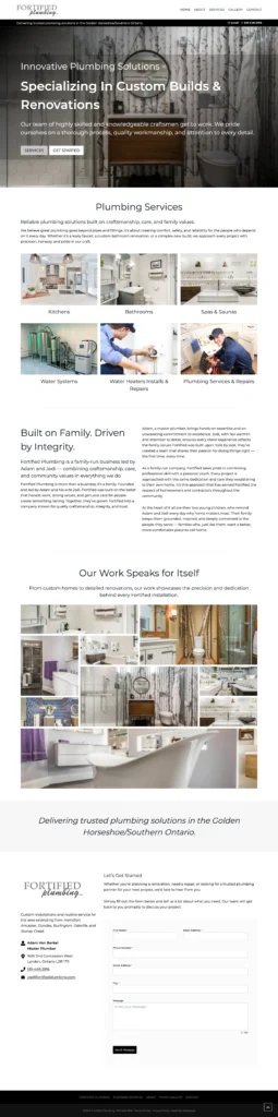 Fortified Plumbing - Full Page Design - Hamilton Web Designer