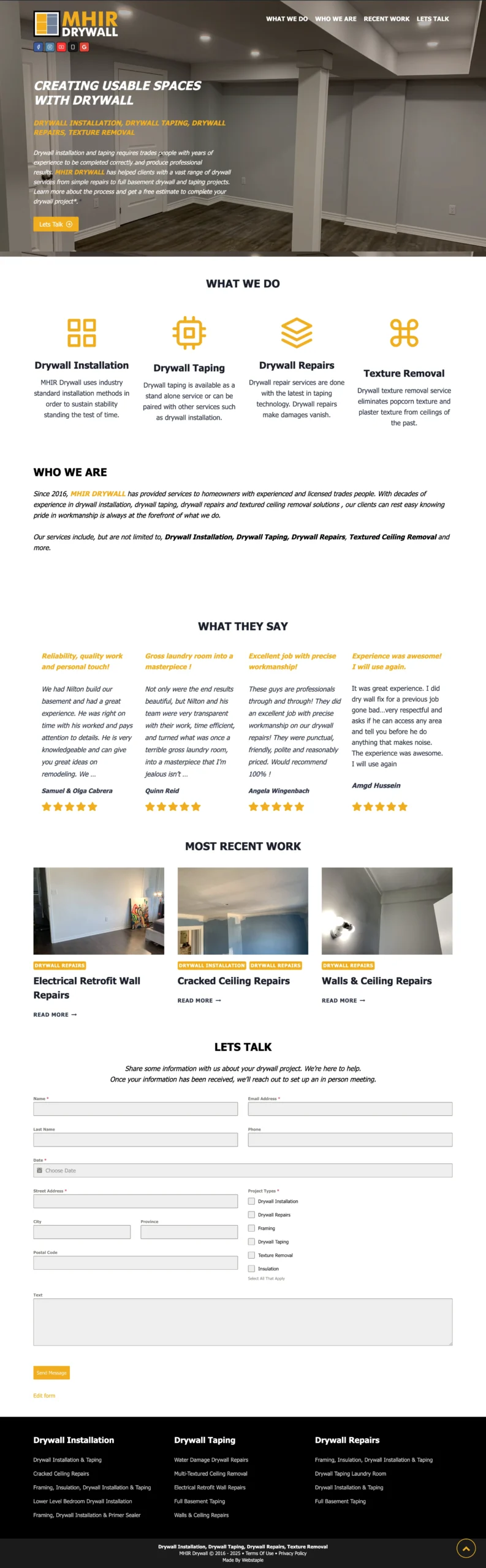 MHIR Drywall - Hamilton Web Designer