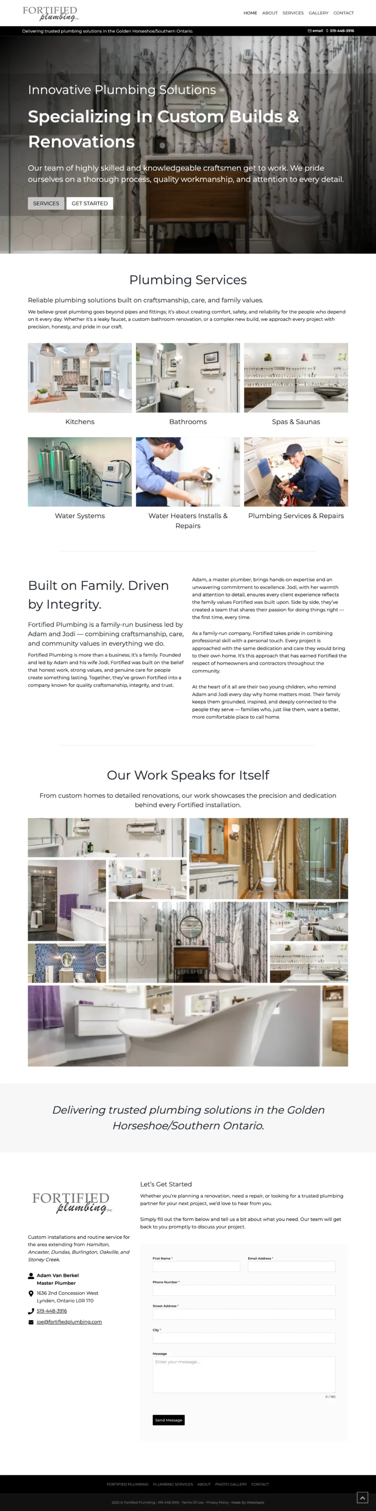 Fortified Plumbing - Full Page Design - Hamilton Web Designer